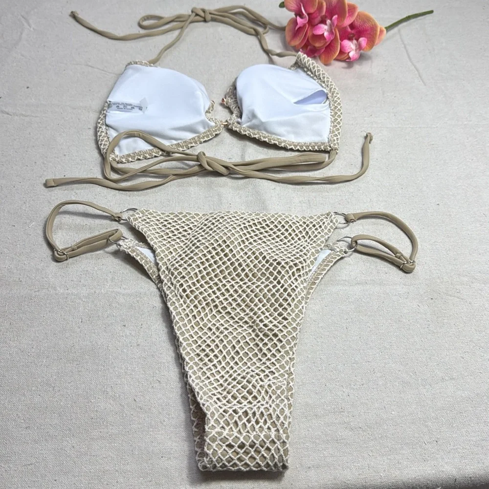 Vintage Tie Side, Brazilian Style Elegant Cream Bikini Set